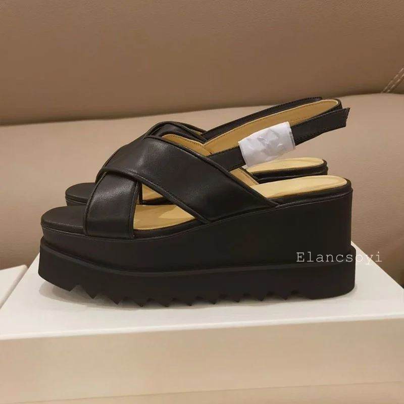 Sandalias Summer Women Crossover Design Waterproof Platform Sandals Patent Leather Closed Toe Back Strap Thick Bottom Gladiator