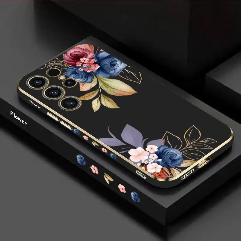 Flamboyant Rose Luxury Plating Phone Case For Samsung Galaxy S23 S22 S21 S10 S9 S8 Plus Note 20 ultra 10 Plus Cover