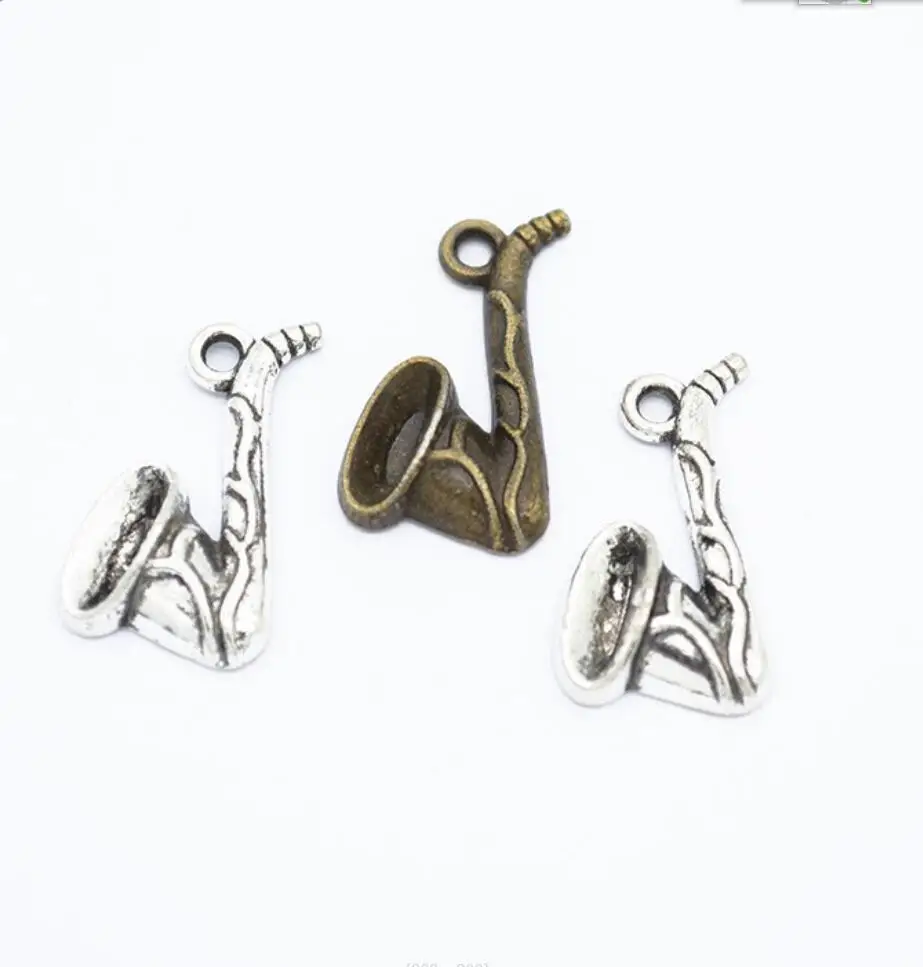 

100pcs Charms Horn Saxophone 21*12mm Tibetan Bronze Silver Color Pendants Antique Jewelry Making DIY Craft Pendant F0563