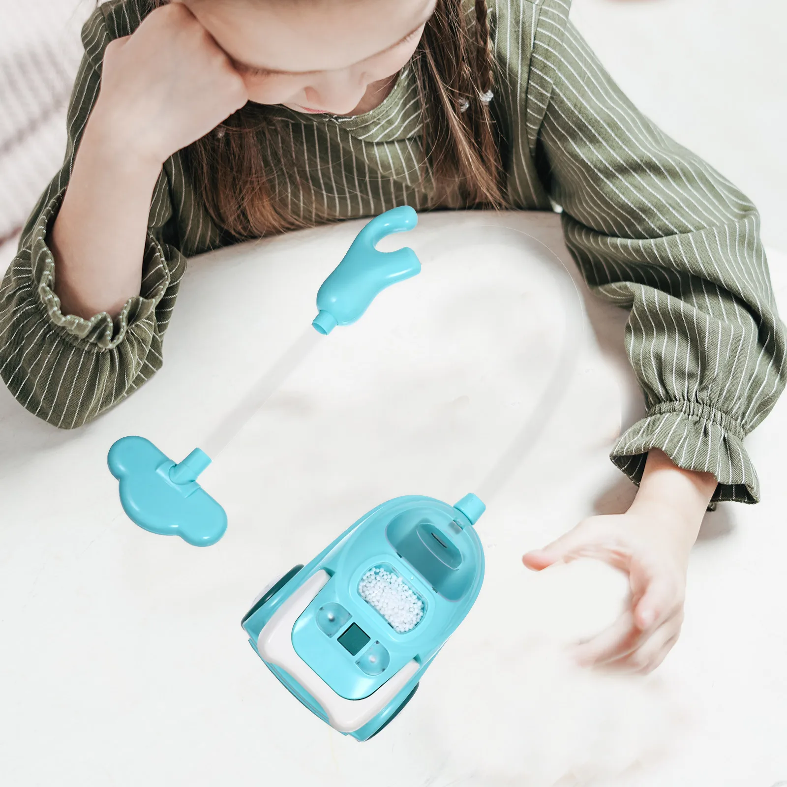 ของเล่นจําลองเครื่องดูดฝุ่น Catcher เด็กแกล้งทําเป็นเล่นของเล่นทําความสะอาดสําหรับอุปกรณ์ขนาดเล็กสีเขียวเด็กวัยหัดเดิน