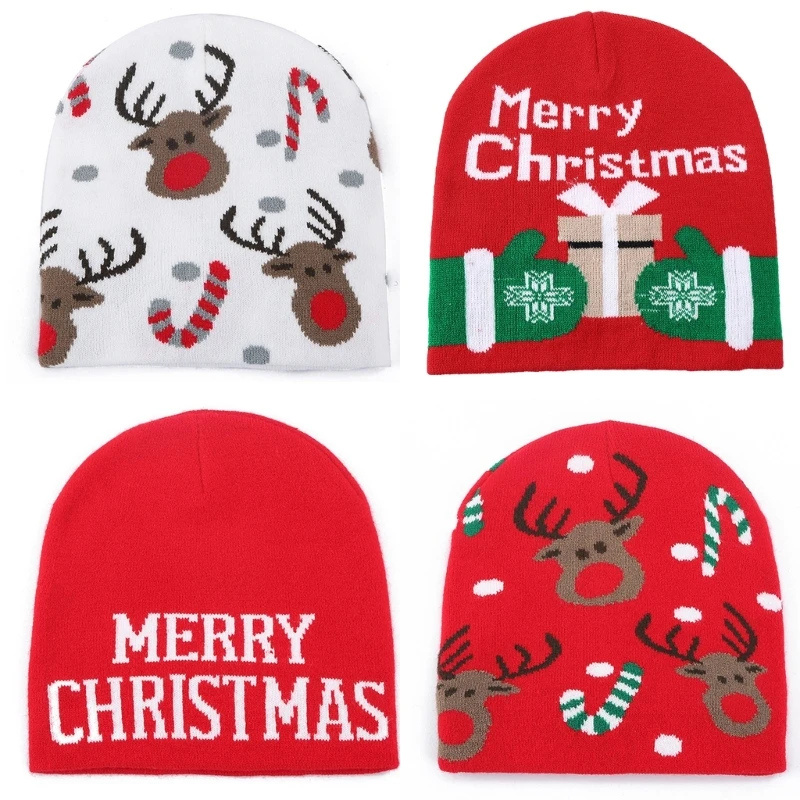 Elastic Windproof Knitted Jacquard Christmas Pattern Hat for Women Men Keep Ear Warm Hat Cold Weather Supplies M6CD