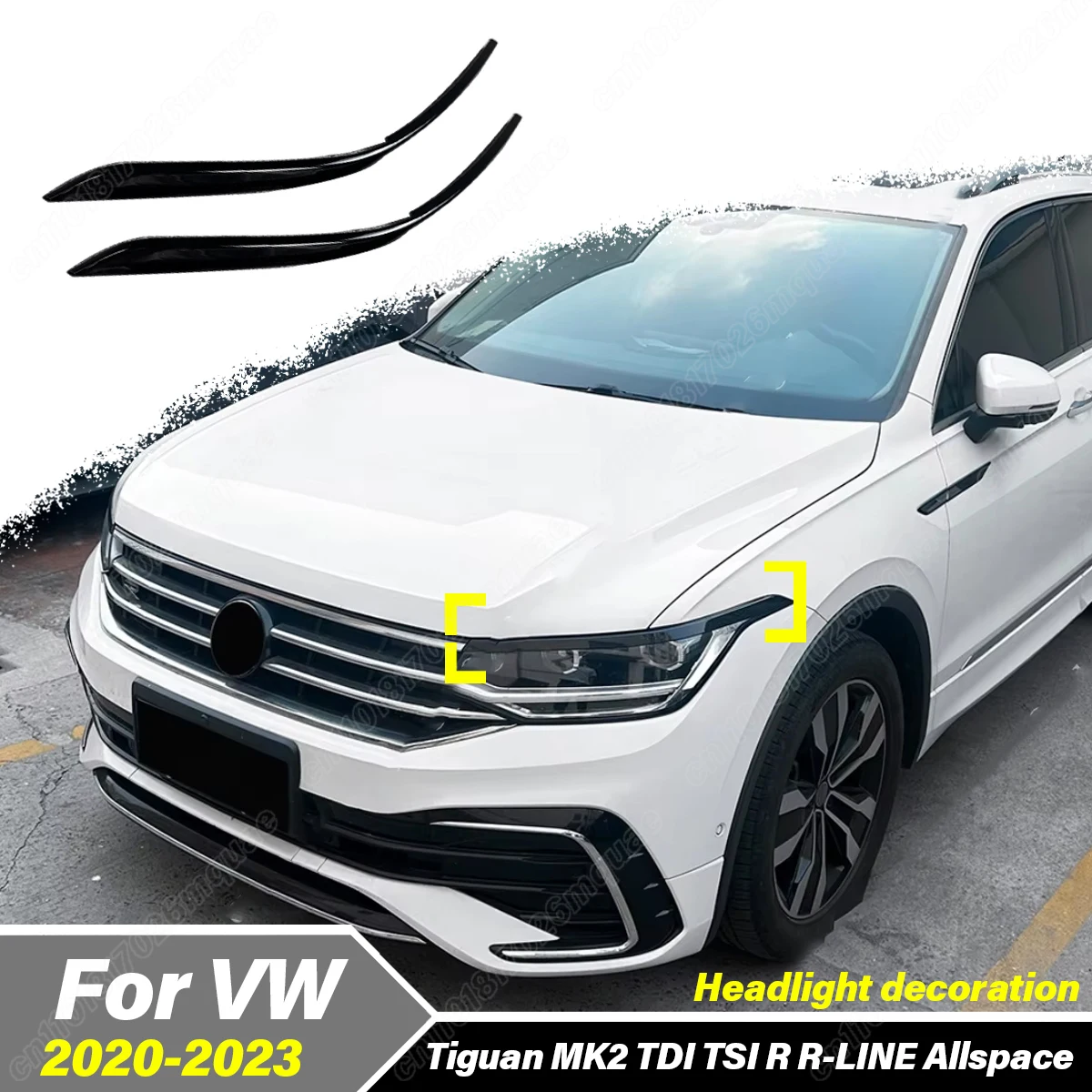 

Для VW Tiguan MK2 TDI TSI R R-LINE Allspace 2020 2021 2022 2023: Декоративные накладки на фары (реснички) и элементы обвеса кузова