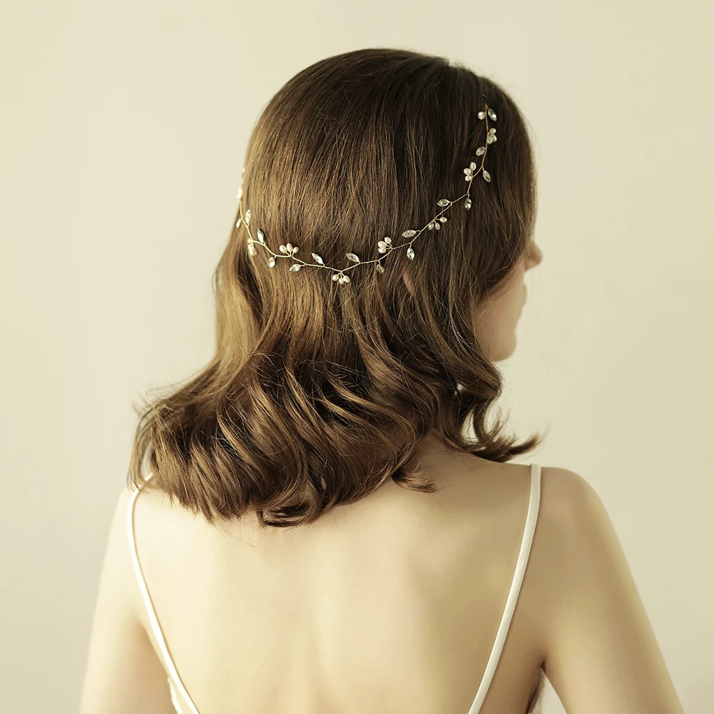 O814 Handmade Wedding Bridal Headpiece Crystal Rhinestone Freshwater Pearl Headband with Ribbon Women Pageant Prom Tiara