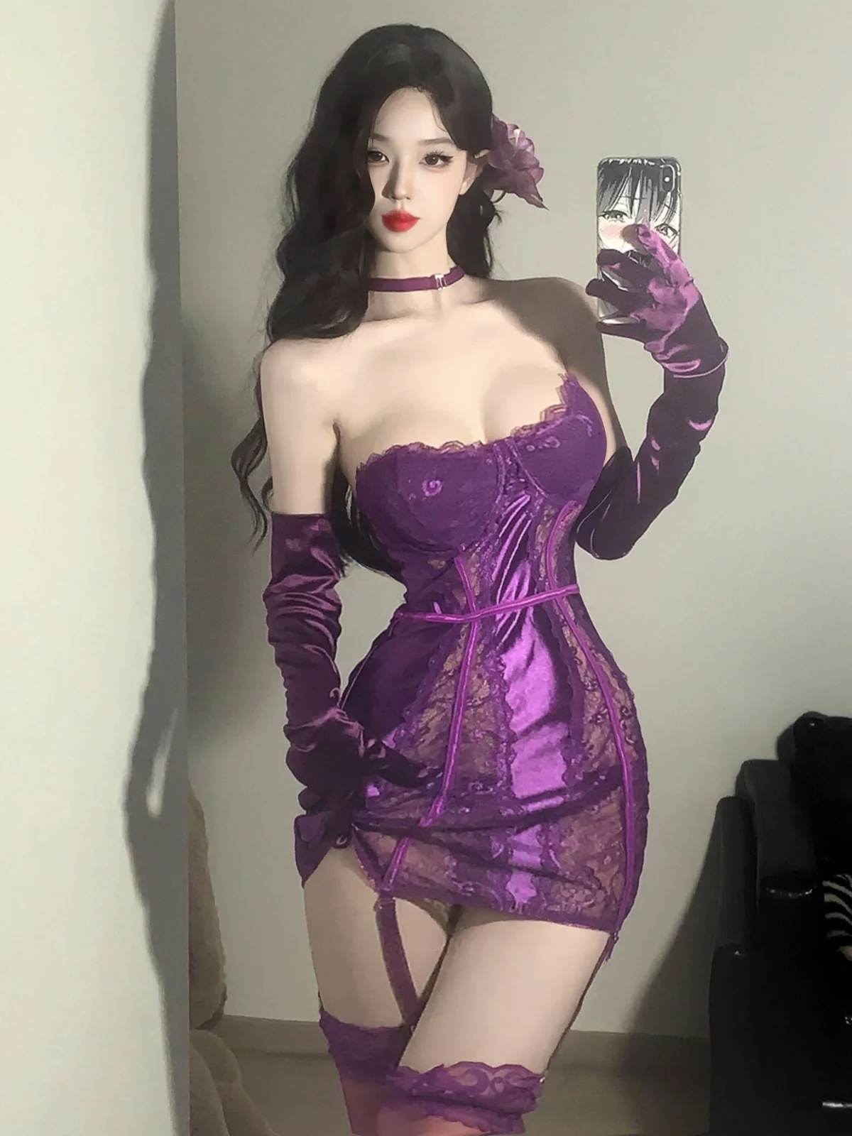 Sexy Lace Satin Bodycon Dr Purple Wraparound Skirt Low Waist Velvet Fabric No Sve Summer ort Dr for Clubbing