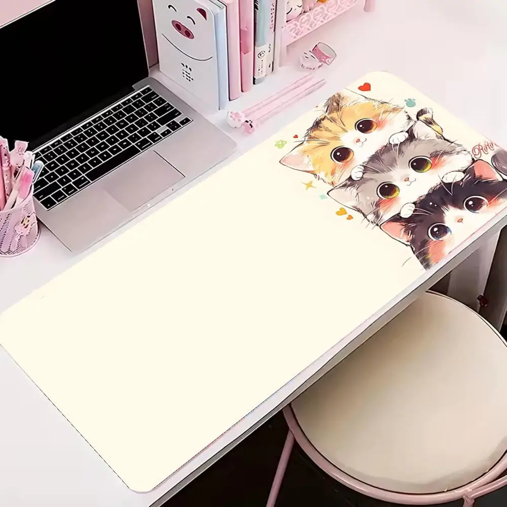 Cute Watercolor Cat Extra Large Mouse Pad, Adorable Cartoon Kitten Desk Mat, Non-Slip Edge-Locked Office & Gaming Pad