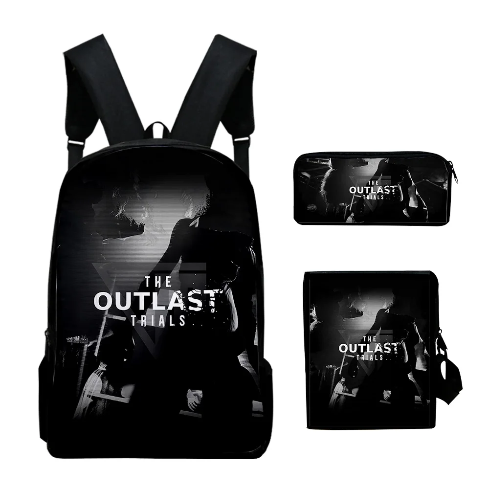 The Outlast Trials 2023 New Backpack 3 Pieces Sets Shoulder Bags Unisex Daypack Zipper Bag Unique Pencil Bag