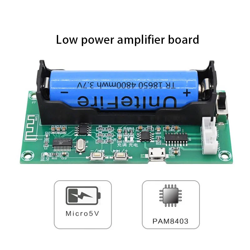 【CR】Bluetooth 5.0 Amplifier Board Lithium Battery Holder Dual Channel 2*3W&5W Stereo