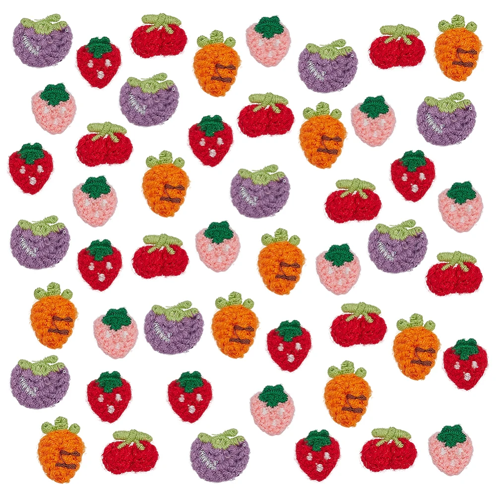 50PCS Crochet Appliques 5 Style Fruit Sew On Patch Strawberry Cherry Small Knitted Fruit Designs for DIY Crafts Headbands Jeans