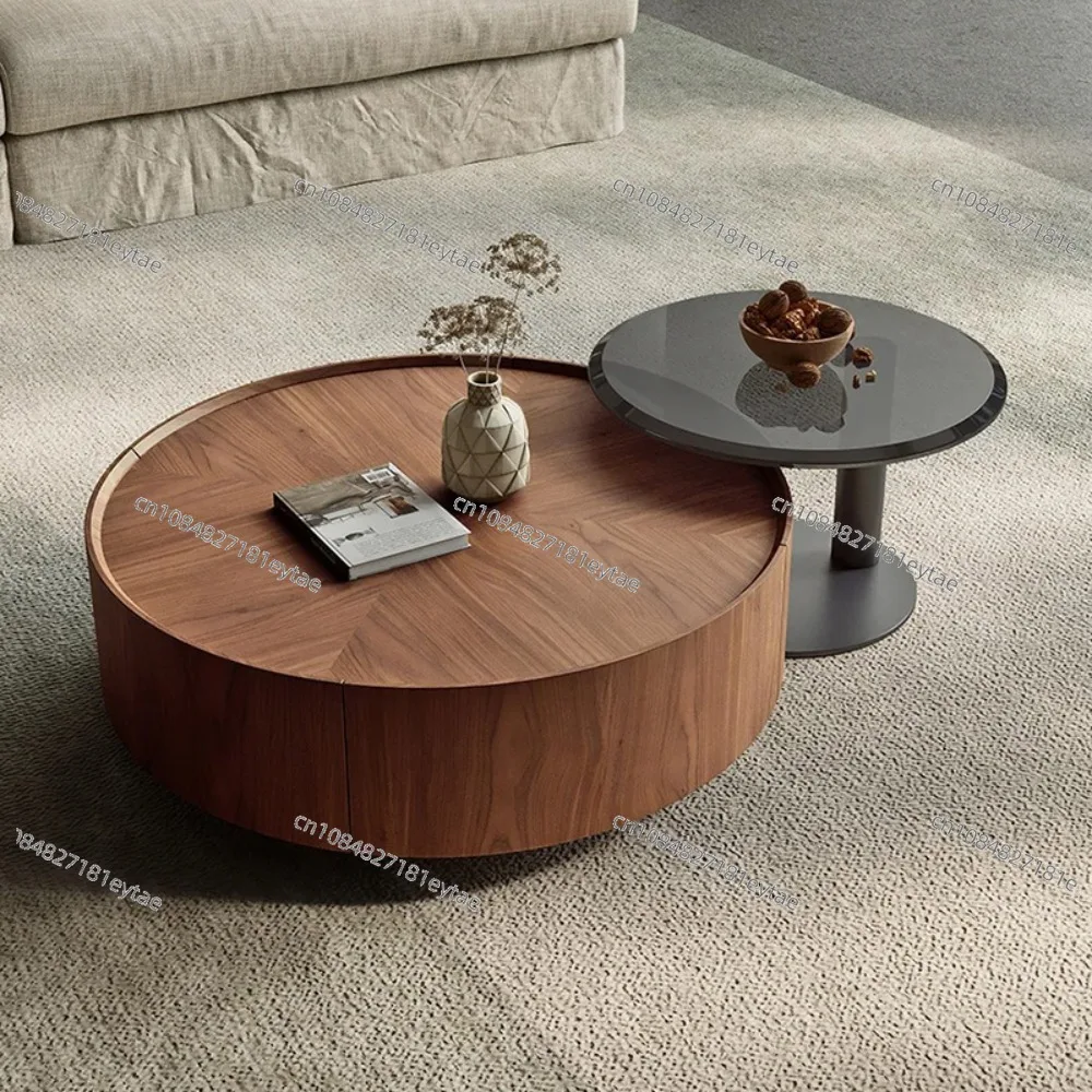 French retro medieval walnut coffee table modern light luxury small apartment size round living room coffee table combination