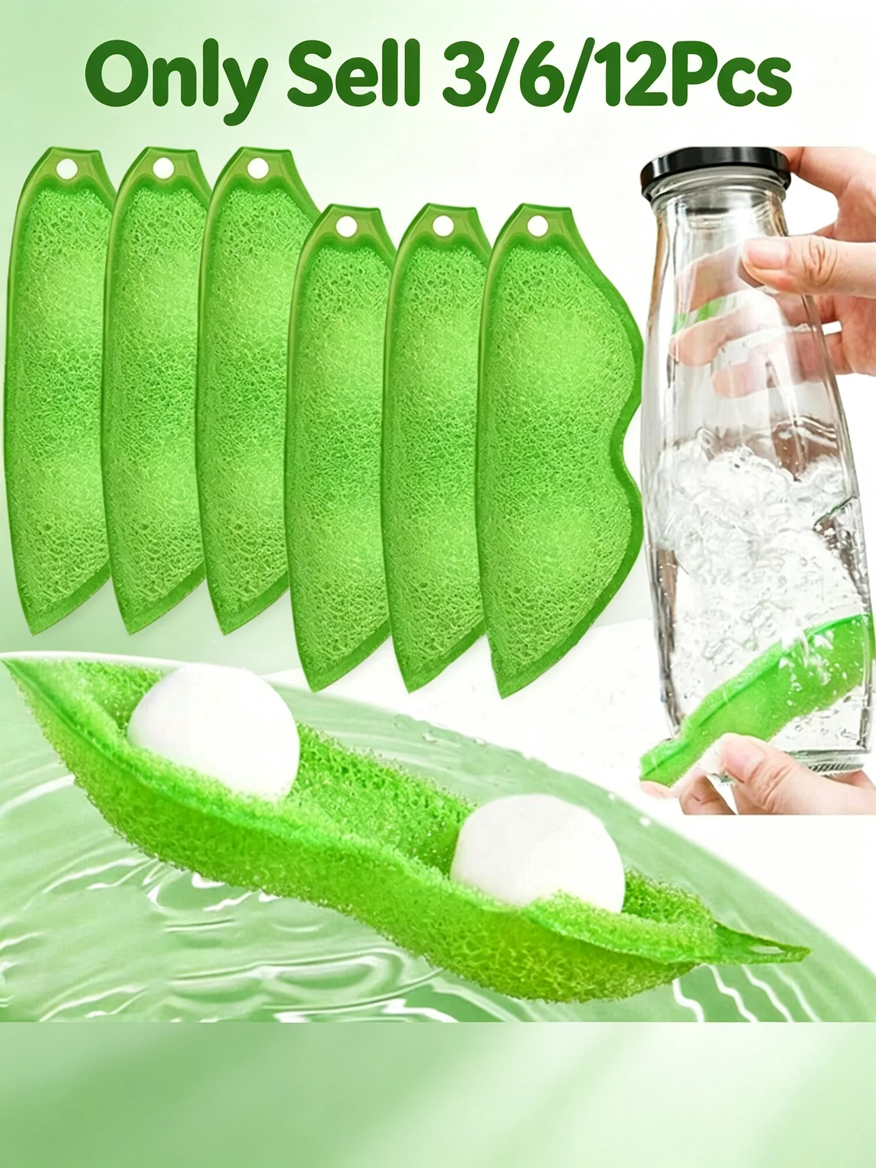 Set of 3/6/12 Pea-Shaped Cleaning Sponges for Coffee Tea Wine Glasses Reusable Heat-Resistant Cup Brushes for Cleaning Small-Dia