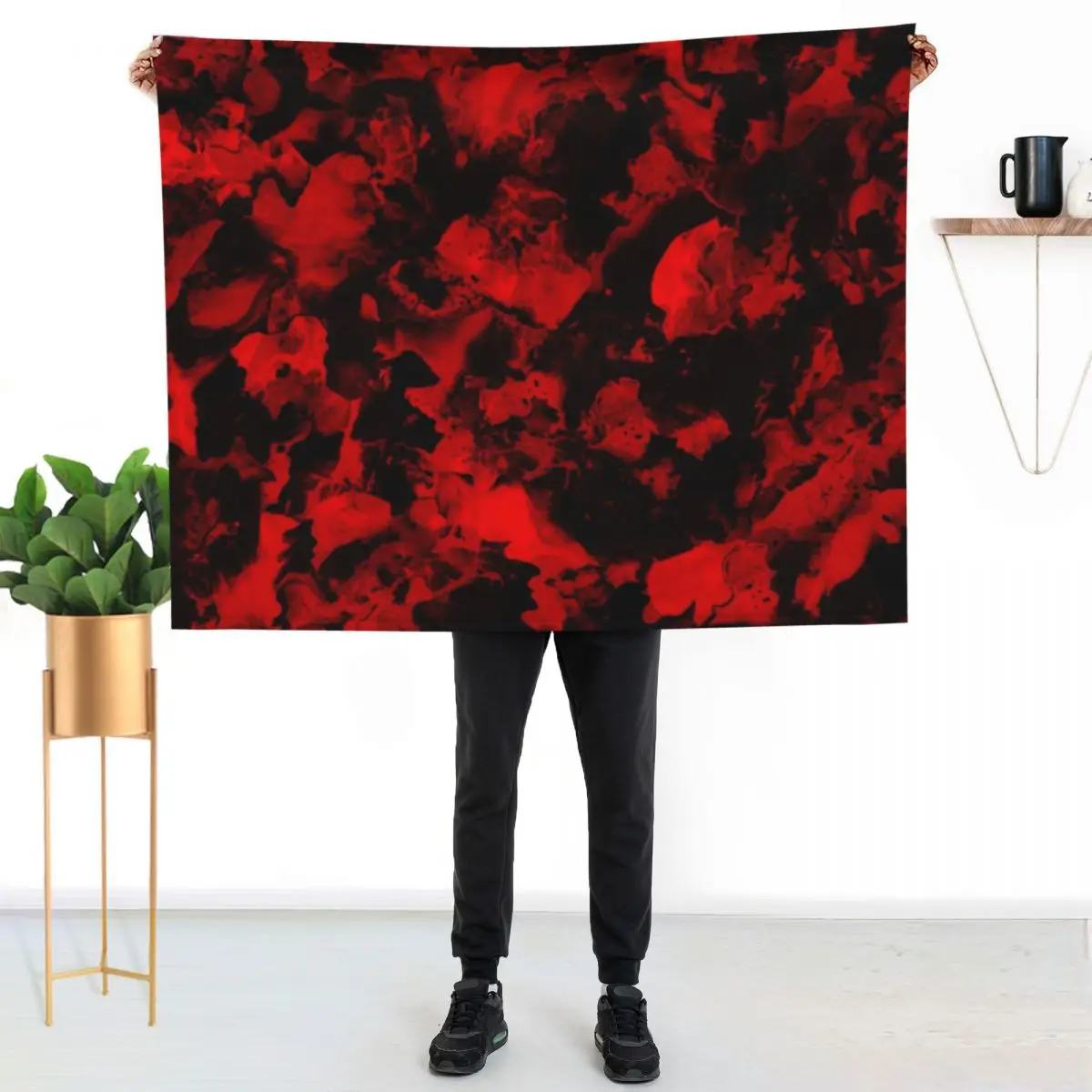Red Black - Red and black ink, abstract art. Throw Blanket Plush Kid'S Thin Plaid on the sofa Vintage Blankets
