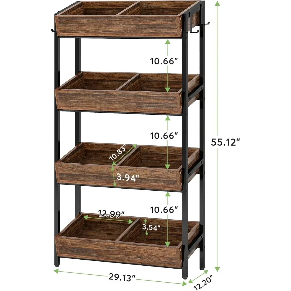 Wood Fruit and Vegetable Basket Stand Rack for Kitchen, Office, Store, Supremarket, Pantry Shelf Unit for Snacks