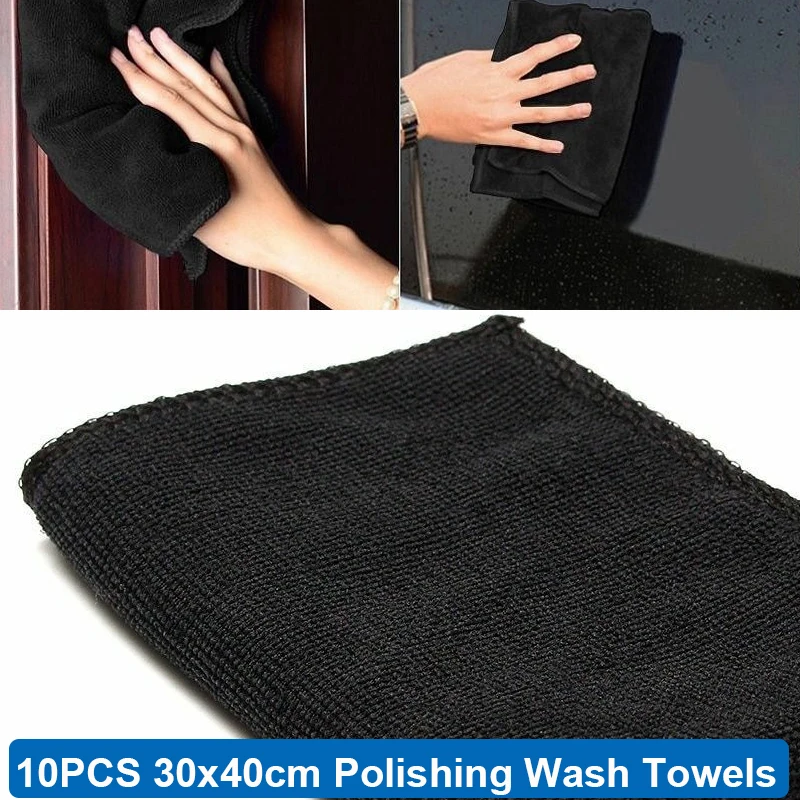 

10PCS 30x40cm Black Car Care Polishing Wash Towels Microfibers Cleaning Soft Cloths Home Window Accessories