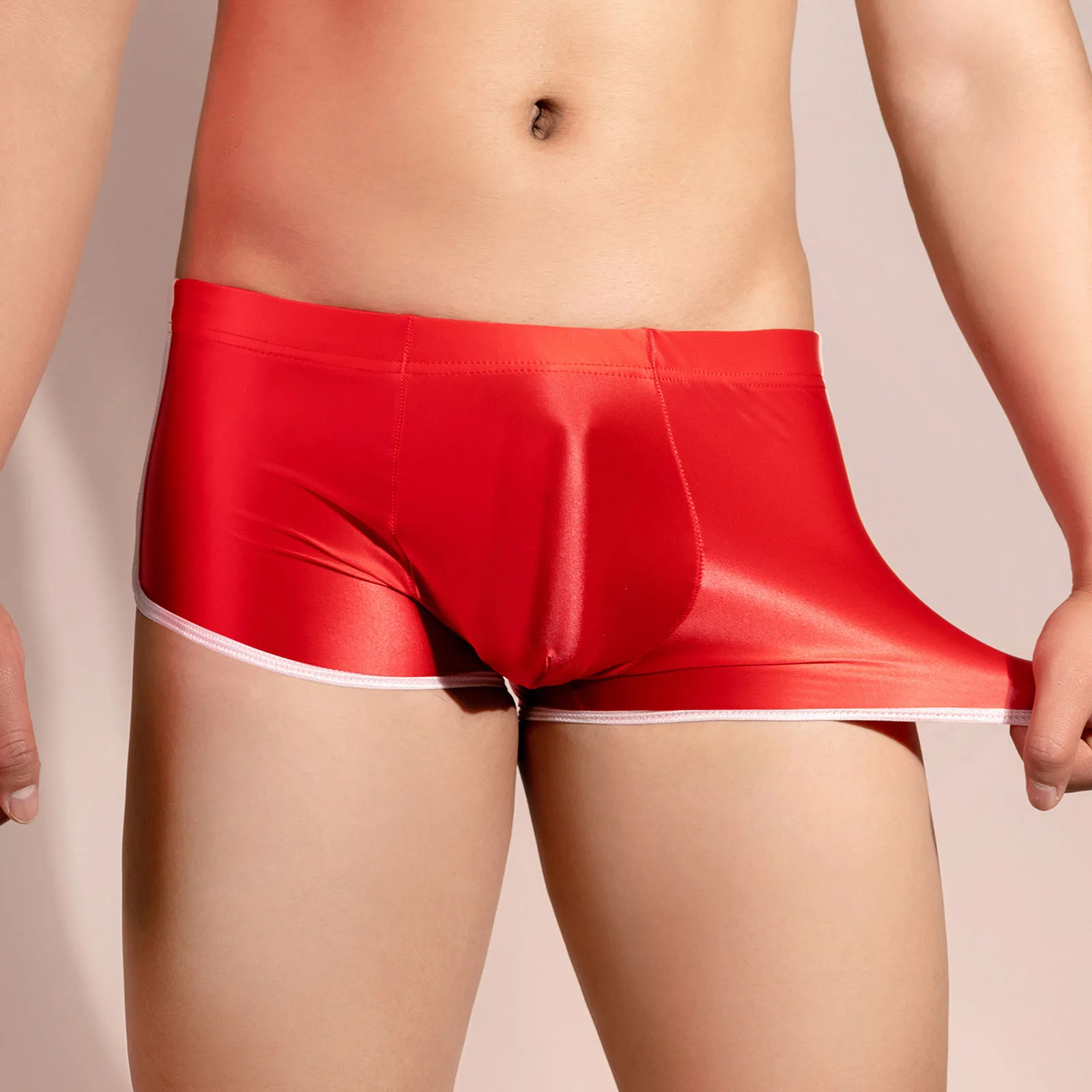 

Men Low Rise Panties Glossy Boxer Underwear Elastic Waist Athletic Shorts Breathtable Loungewear Panties for Daily Underwear