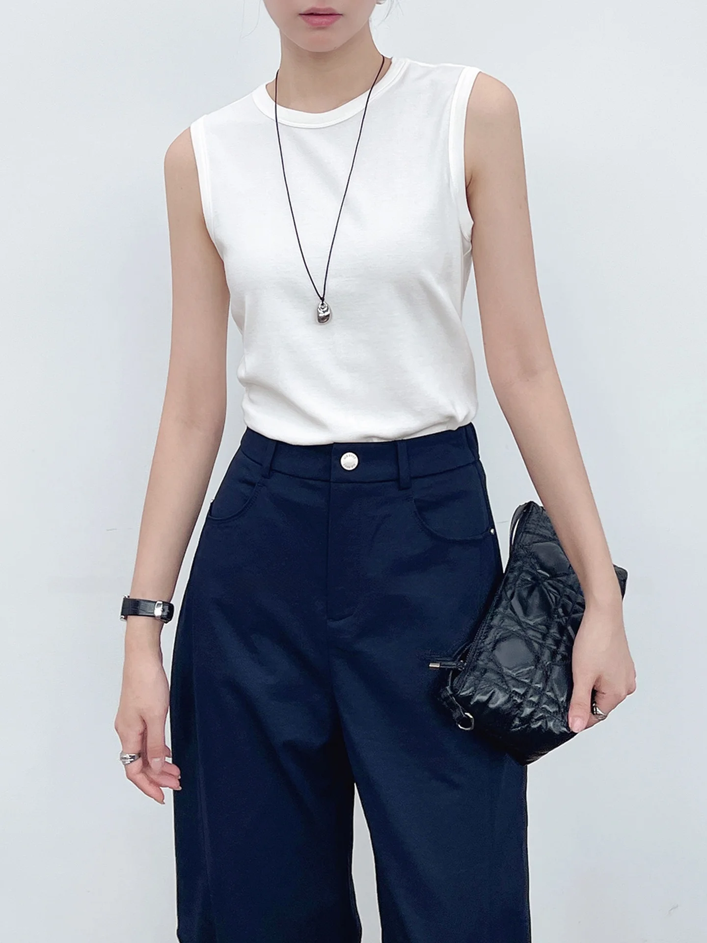 

Korean Faion Silk Lyocell Cotton mat Women's Vest 2025 Early Autumn New Innerwear Outerwear irt Straight Cut