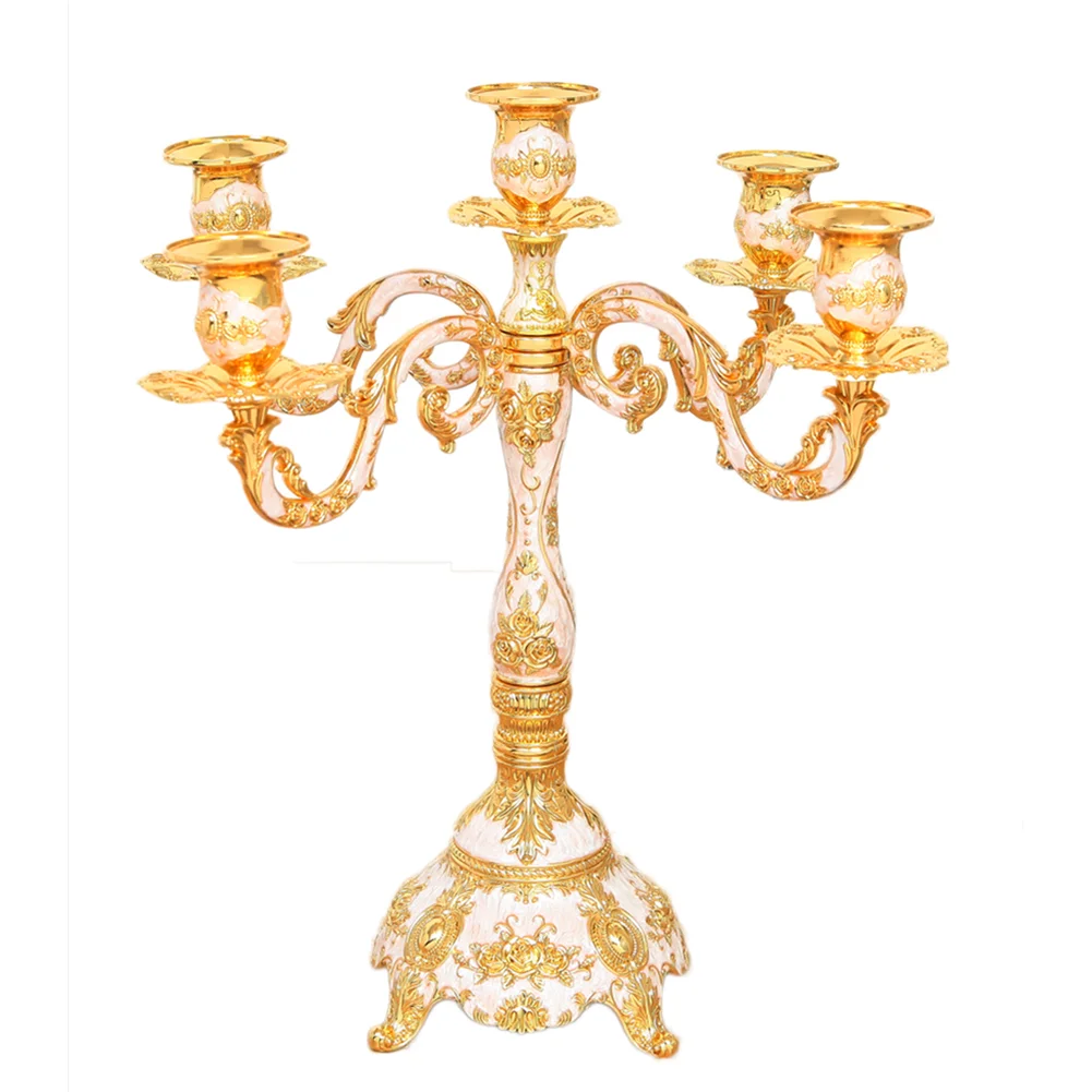 

Candle Holder 5-arms Shiny Golden Plated Candelabra Romantic Luxury Metal For Wedding Events Party dining table home Decor