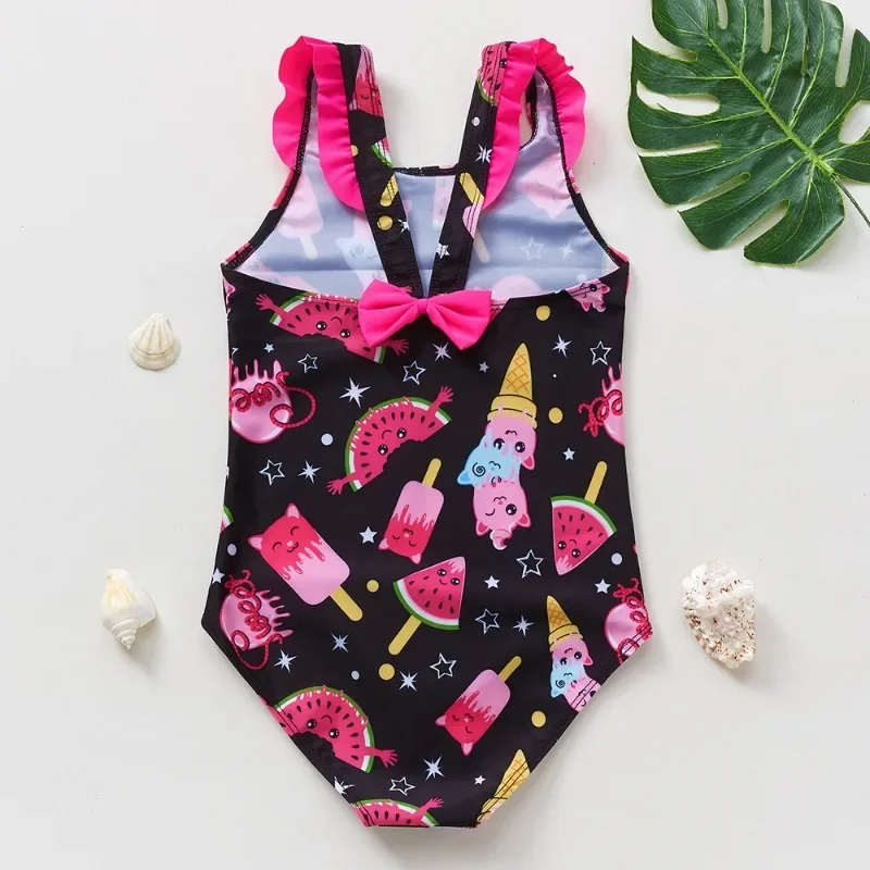 Popular 3-10 Year Old Children's Swimsuit Cartoon Watermelon Ice Cream Printed Girl's Swimsuit All-in-one