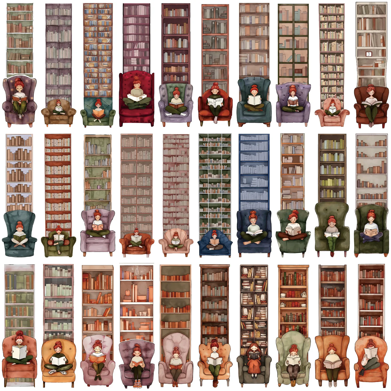 30Pcs Cartoon Girl Reading Series Simple Handheld Art Creative Material Ins Reading Paper Bookmark DIY Bookmarks