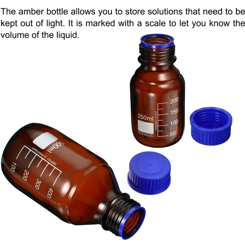 1Pcs Brown/Clear 25ml-1000ml Graduated Round Glass Media Storage Bottles with Blue GL45 Screw Caps For Lab Water Reagent Liquids