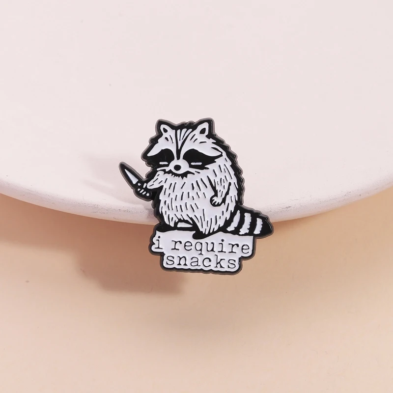 I Require Snacks Enamel Pin Cartoon Raccoon with Knife Funny Cute Animal Brooch Lapel Badge Fashion Jewelry Gift for Friends ﻿ image 2