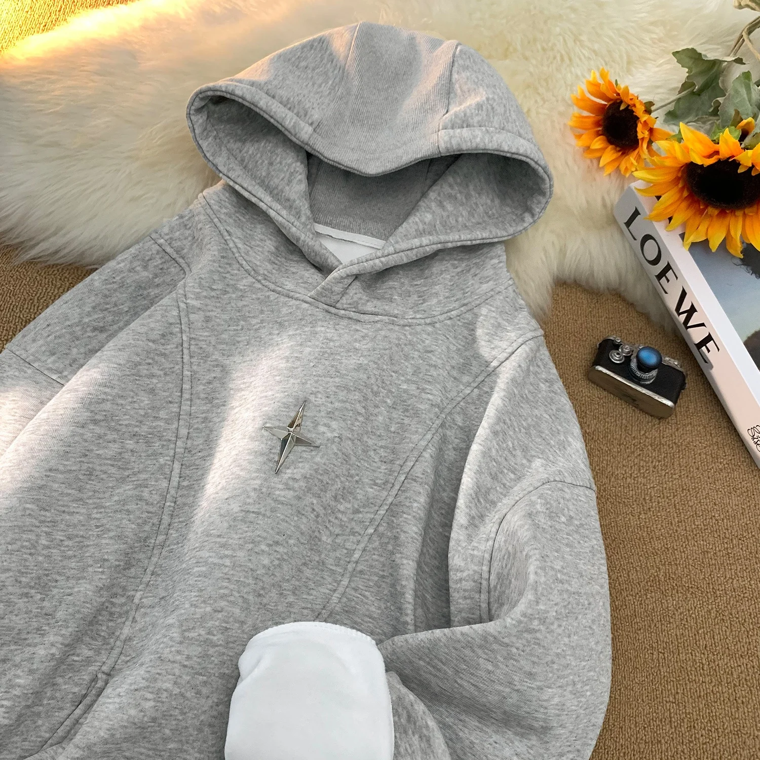 

American Retro Hoodie Men's Thiened Warmth Outerwear Spring Autumn Casual Loose Fit Sweatirt Youth Faion Color