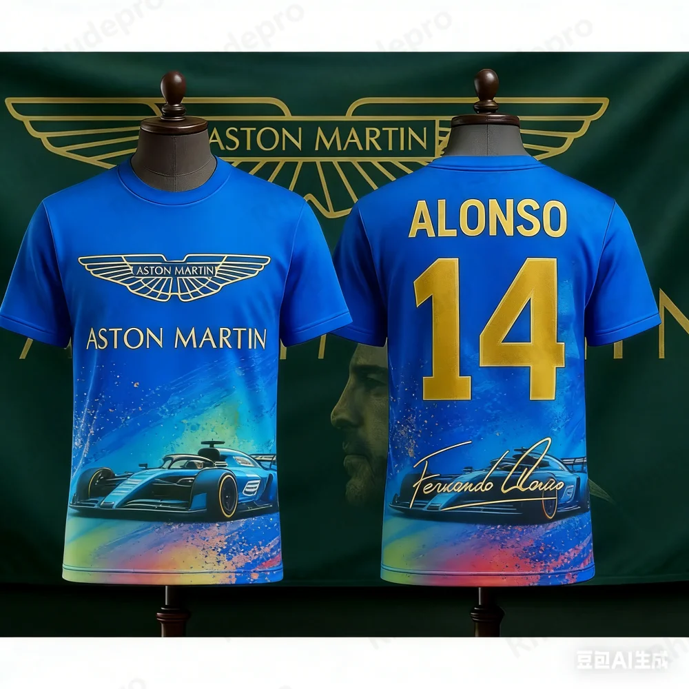 Aston Martin T-Shirt Spanish Racers Fernando Alonso 14 Motorcycle Jersey Quick-drying Short-sleeved Sportswear Aramco Team