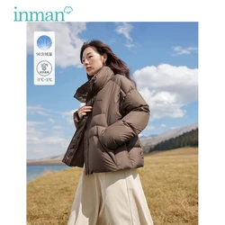 INMAN-Chaqueta de plumón para mujer, abrigo grueso y holgado de manga larga con cuello levantado, versátil, color café verde, ropa de abrigo cálida, invierno, 2023