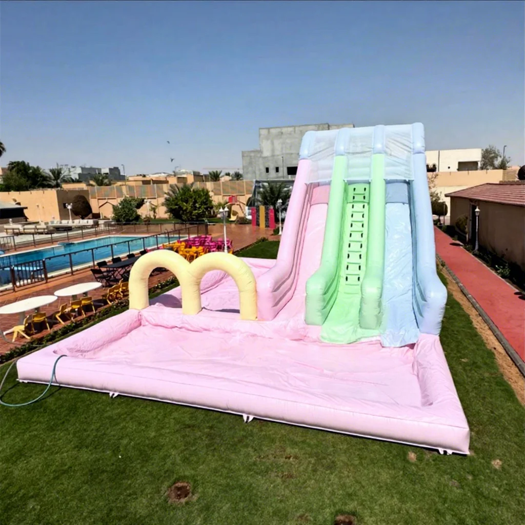 Outdoor Kids Backyard Pastel Bounce House Jumping Bouncy Castle Inflatable Water Slide with Swimming Pool