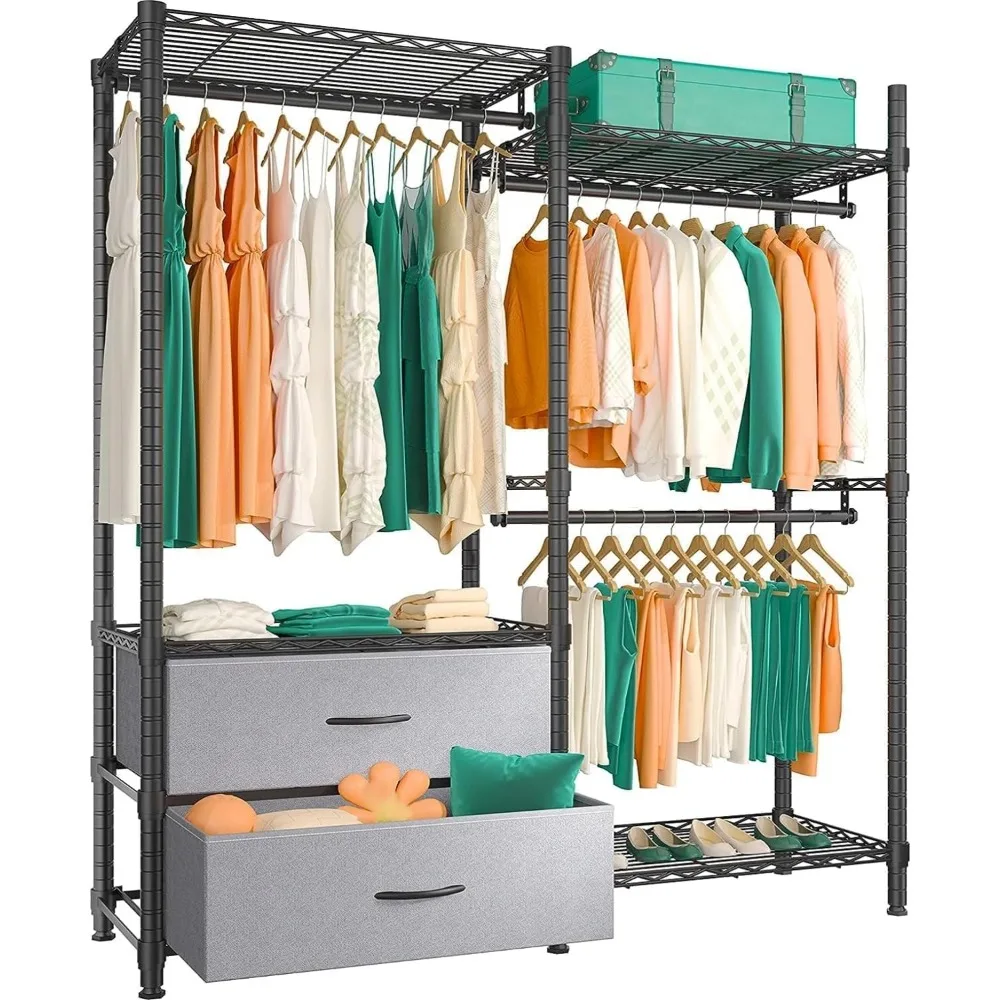 

Adjustable clothes hanger for hanging clothes, with 2 drawers and 3 hangers, capable of bearing 650 pounds, 15.9x46.5x70.9