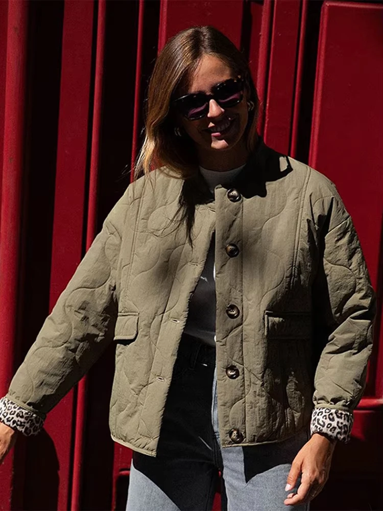 

Female Casual Quilting Cotton Jacket Long Sleeve Single Breasted Solid With Pockets Winter Vintage Loose Warm Coat