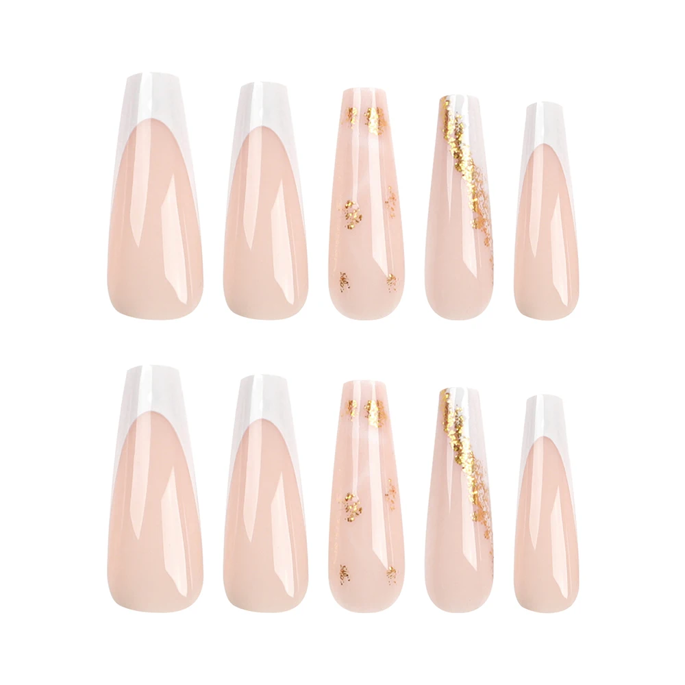

JP3089 QTCJ 24Pcs Light pink gradient gold pattern Wearable Nail Art Nail Patch Waterproof And Removable