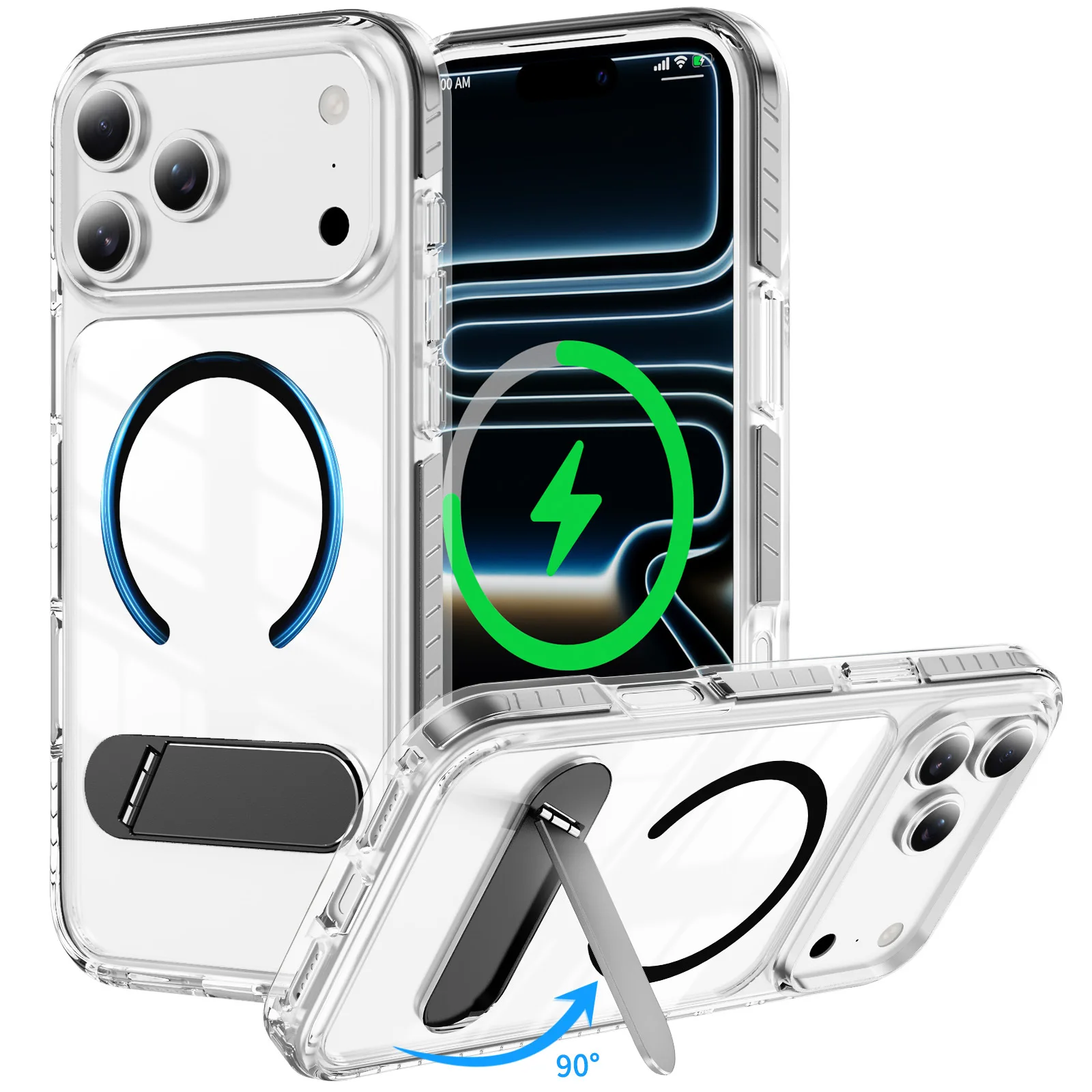 

case for iphone 17 pro max Transparent magnetic protective cover full coverage With Holder Kickstand Anti-Fingerprint plain