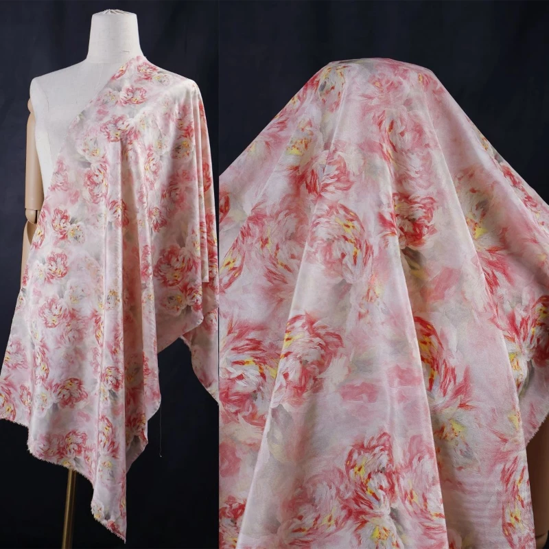 

19mm Comfortable Elegant Smooth Sweet Big Flower Printed Fabric Cheongsam Dress Fabric