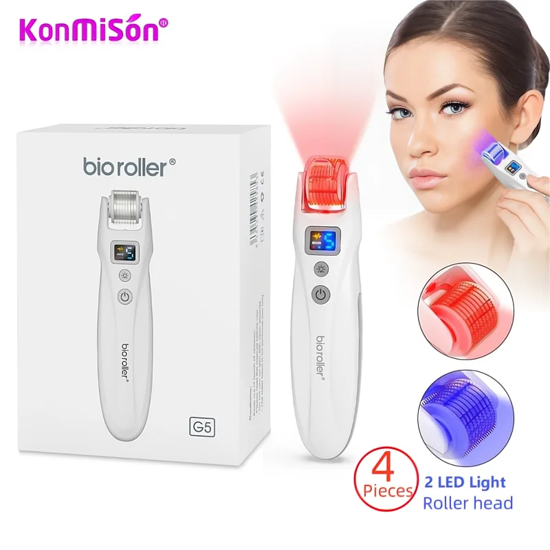 

Bio Roller G5 EMS Phototherapy Roller LED Vibration Microneedle With 4Pcs Roller Heads Anti Acne Wrinkle Face Lift Skin Tighten