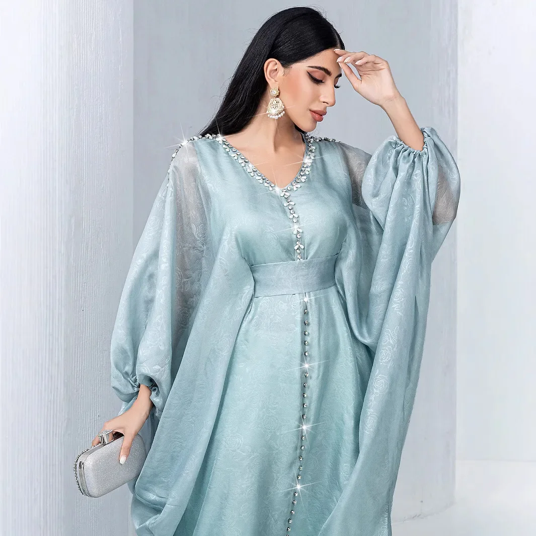 Luxo dubai abaya diamantes kaftan feminino vestido muçulmano batwing manga caftan marocain femme robe eid ramadan islam roupas vestido