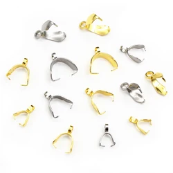 50pcs Stainless Steel Gold Color 4-sizes Pendant Pinch Bail Clasps Necklace Hooks Clips Connector DIY Jewelry Making Findings