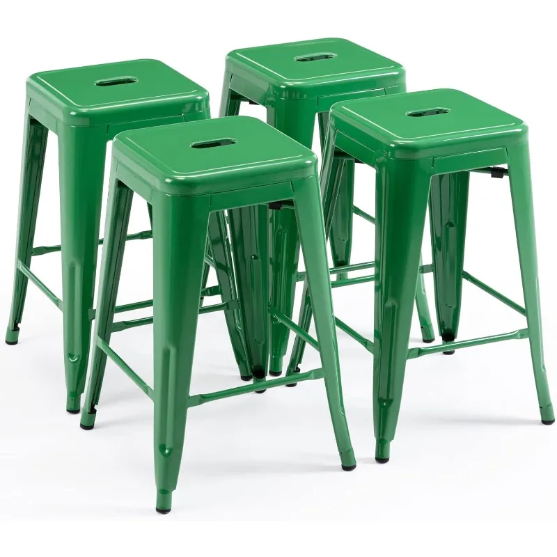 Furniture Direct 24 Inch Metal Bar Stools, Backless Counter Height Barstools, Indoor Outdoor Stackable Stools with Square Seat