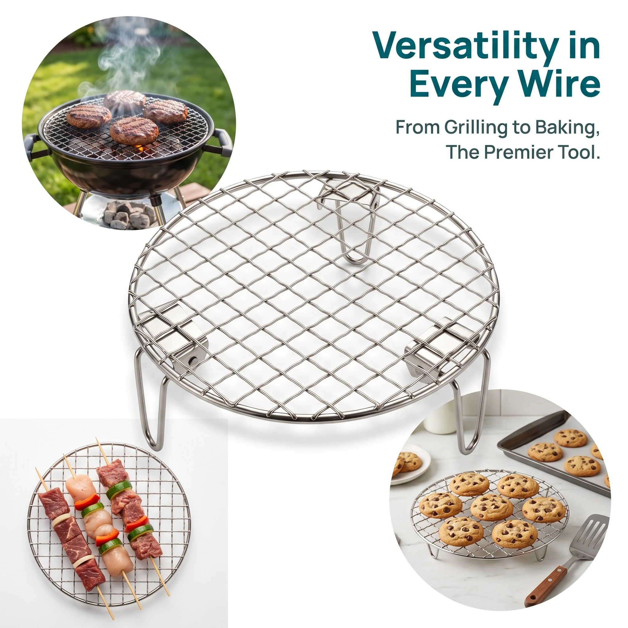 Multi-Purpose Round Cooling Rack Stainless Steel Wire Grill Rack with Support Legs, Fit Air Fryer Oven Pot,outdoor Accessory - view 6