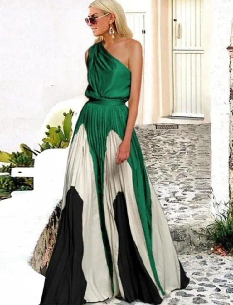 

Весенне-летние новые платья на одно плечо, женские свободные длинные платья с открытыми плечами и принтом, модные женские платья для поездок на работу