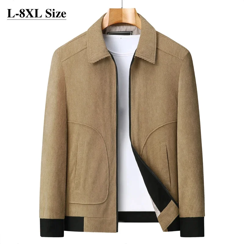 

Men's Corduroy Casual Jacket Plus Size 6XL 7XL 8XL Fashion Loose Lapel Autumn Winter Thick Coats Brand Clothing Black Khaki