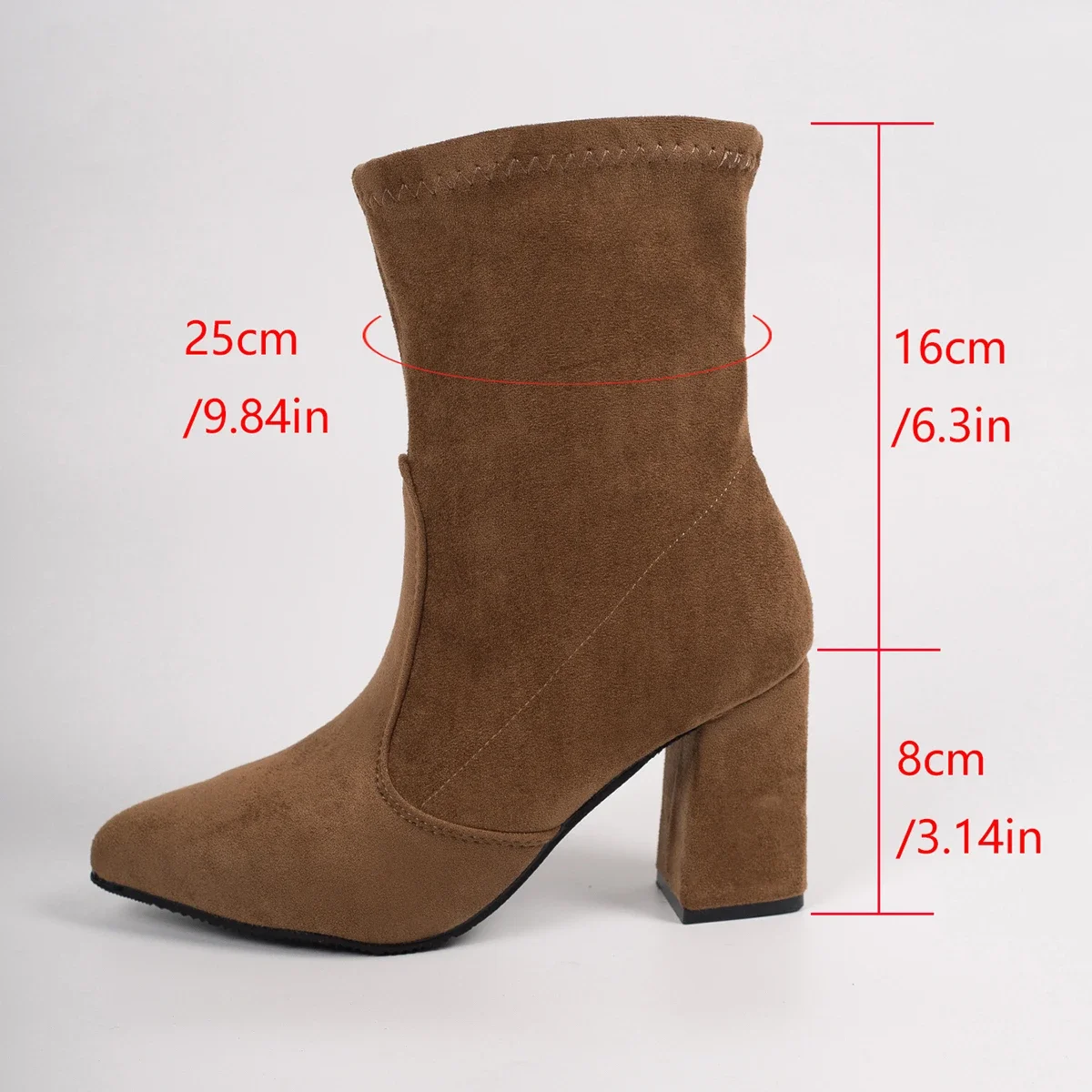Herbst/Winter Damen-Stiefeletten mit dicken Absätzen und spitzer Spitze aus Wildleder. Modische rutschfeste Outdoor-Stiefel im europäischen und amerikanischen Stil – Detail 35