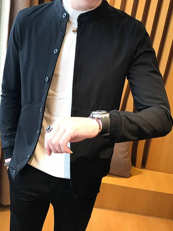 

New Chinese Sle Slim Fit Men's Jaet Trendy Versatile Korean Version Spring Autumn New Arrival Polyester Fiber Long Sve