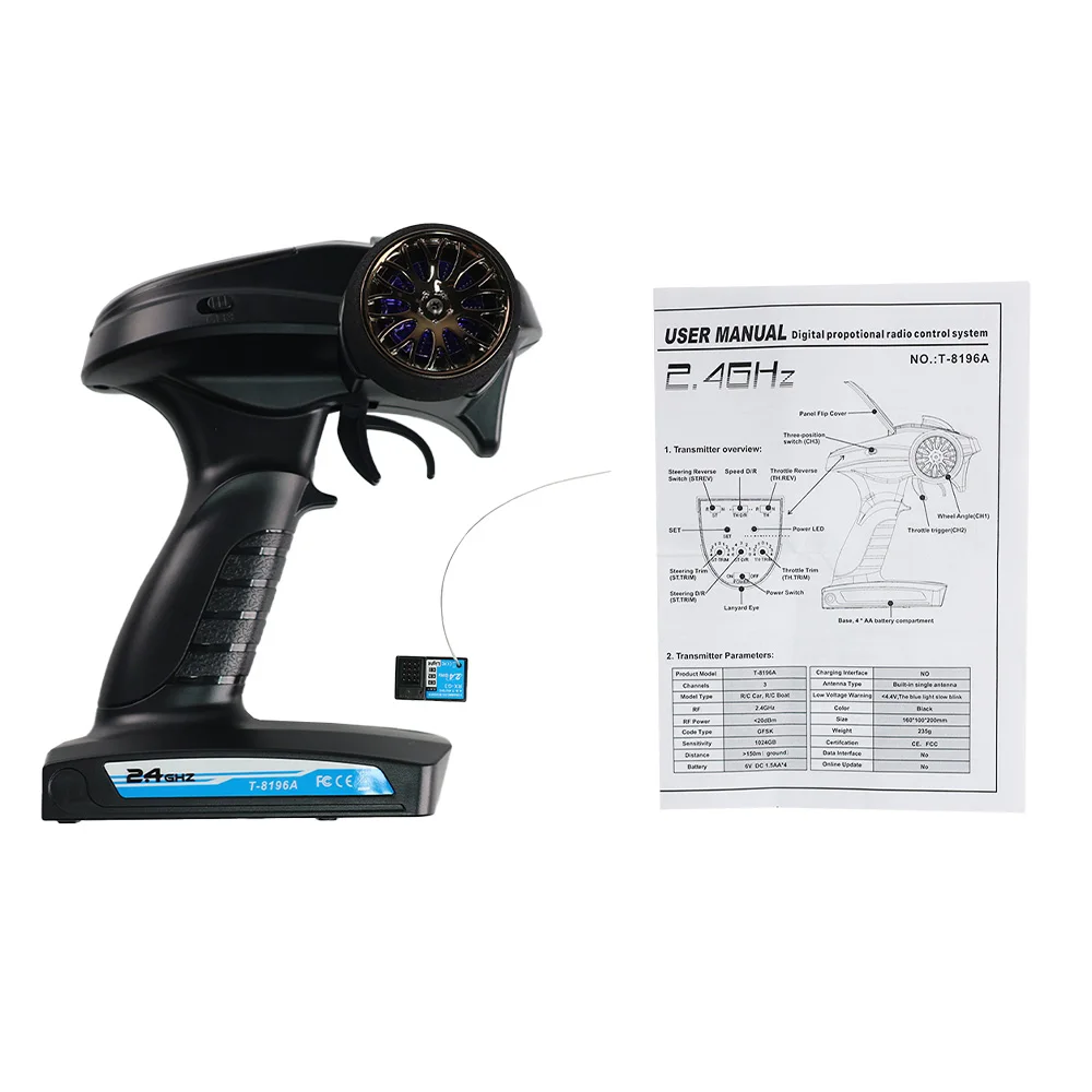 

FLYUEACE T-8196A GFSK 2.4GHz 3CH Distance Remote Controller Transmitter RX-G3 Receiver for RC Car Boat