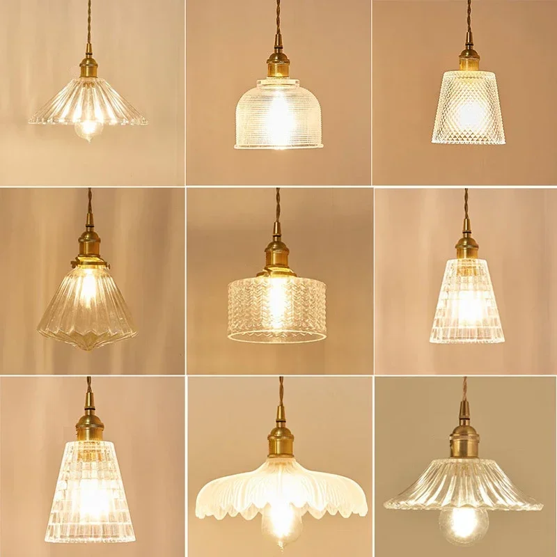 Nordic Glass Pendant Light  Lamp Copper  Brass Creative Minimalist E27 Transparent shade For Restaurant