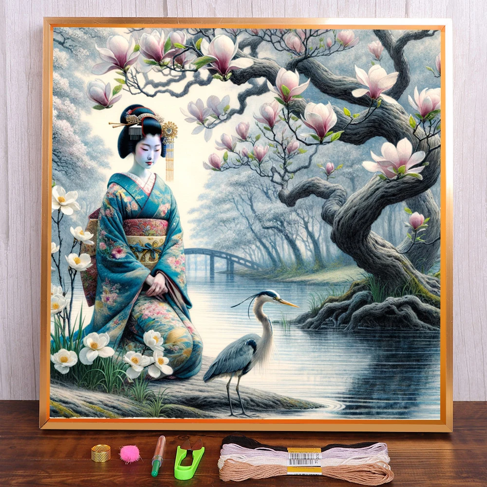 

Scenery Japanese Women Cross Stitch Full Kit DIY Embroidery Sewing Handicraft Handiwork Painting For Adults Home Decor Jewelry