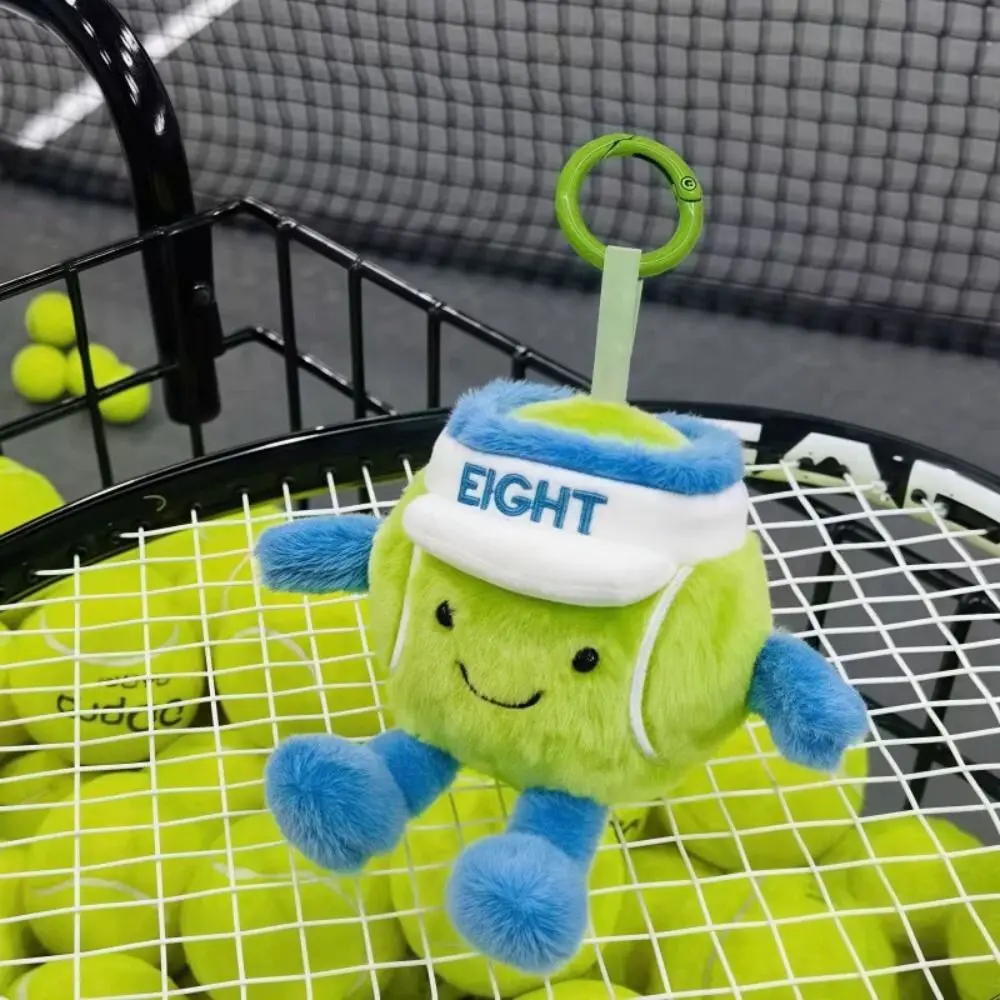 Simpatici giocattoli di peluche da badminton, baseball, tennis, con piedi, espressione del volto sorridente, portachiavi a sfera, regali di compleanno
