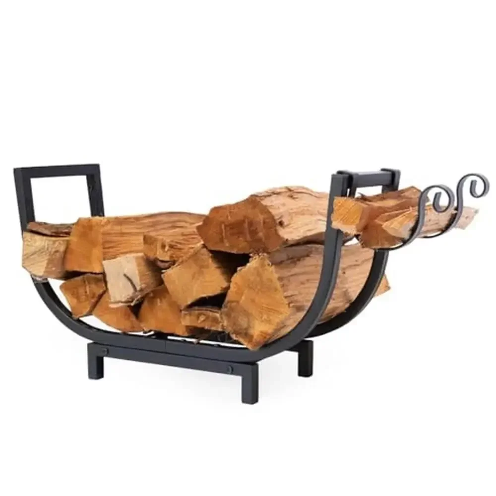 

Наружный внутренний держатель для дров с двойным покрытием, крючки для разжигания, прочная 24-дюймовая стальная стойка для хранения древесины, водонепроницаемая ржавчина