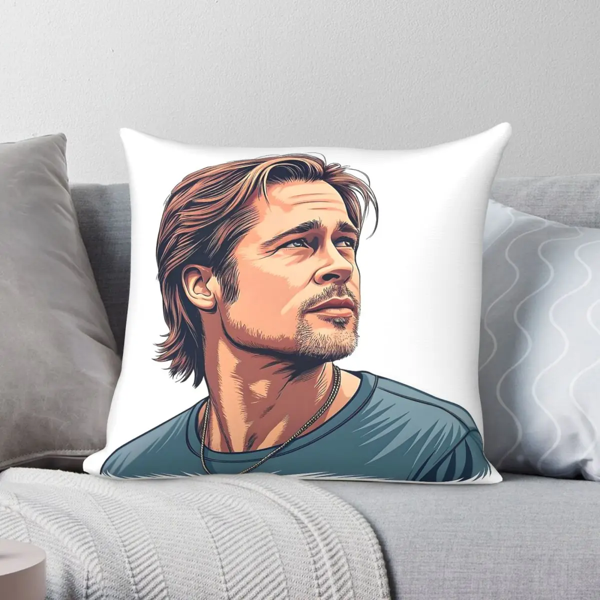 Handsome Tribute Brad Pitt Square Pillowcase Polyester Linen Velvet Printed Zip Decorative Throw Pillow Case Bed Cushion Cover