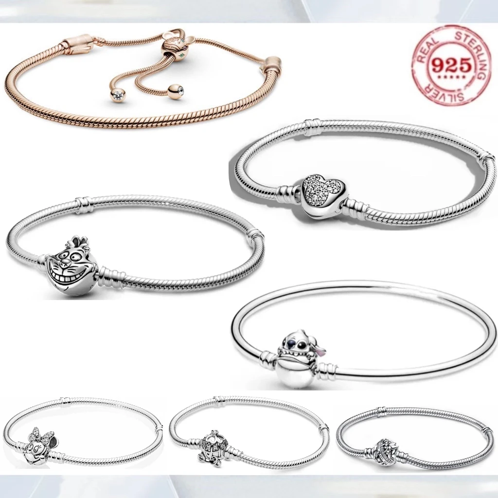 Fashion Hot Sale 925% Pure Silver Cute Mickey Mouse Heart Lion Zircon DIY Bracelet Women's High-End Jewelry Birthday Gift