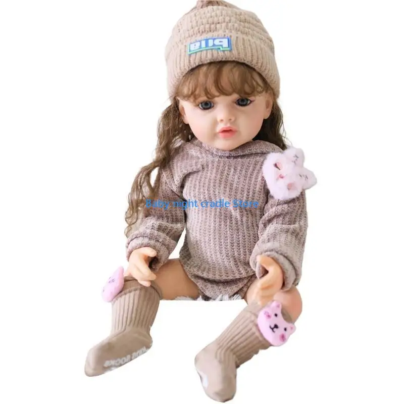 

J2FF 55cm Simulation Infant Doll Curly Hair Realistic Rebirth Doll with Handmade Implanted Hair for Baby Kids Accompany Doll